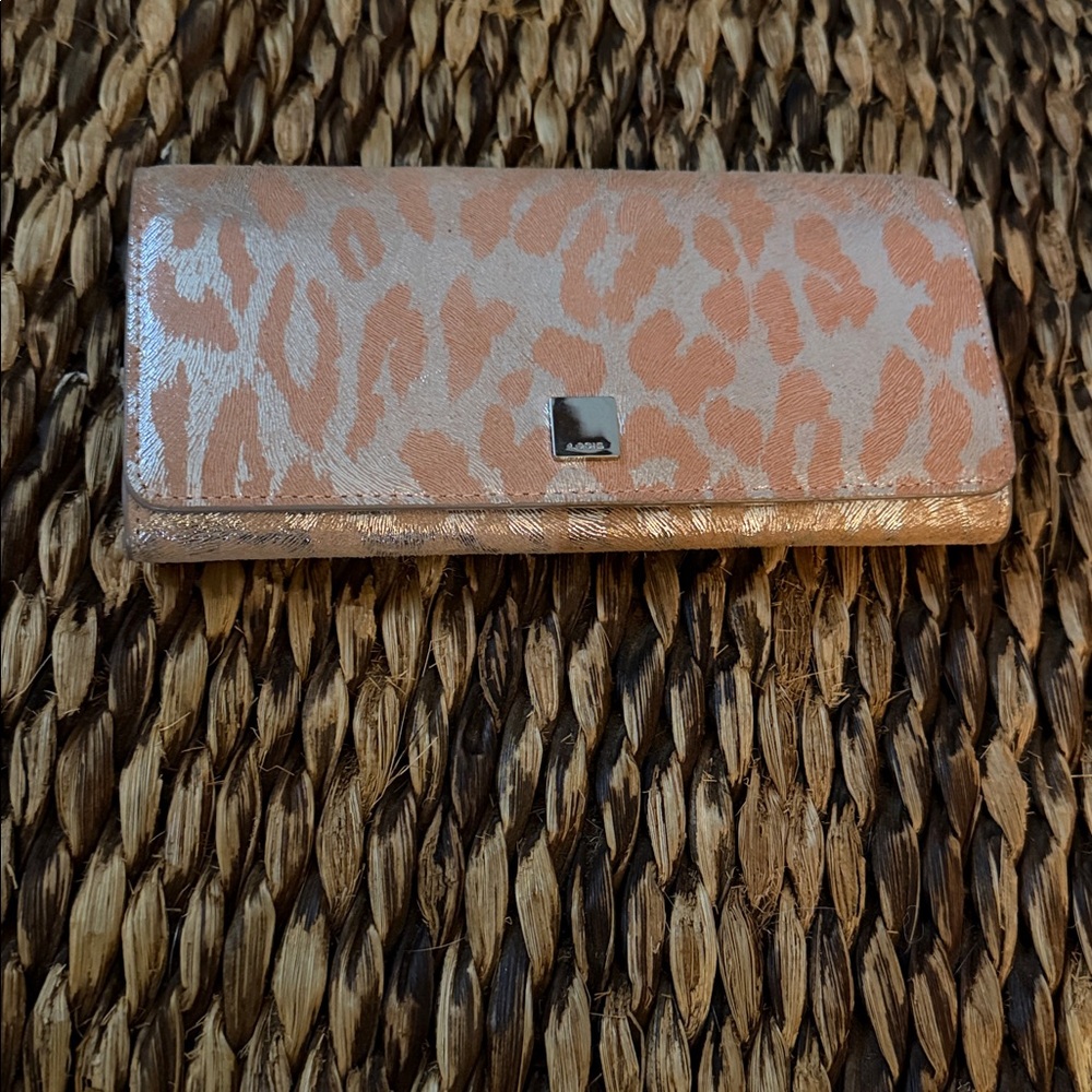 Metallic Leopard Print Clutch Wallet by Lodis- Pink